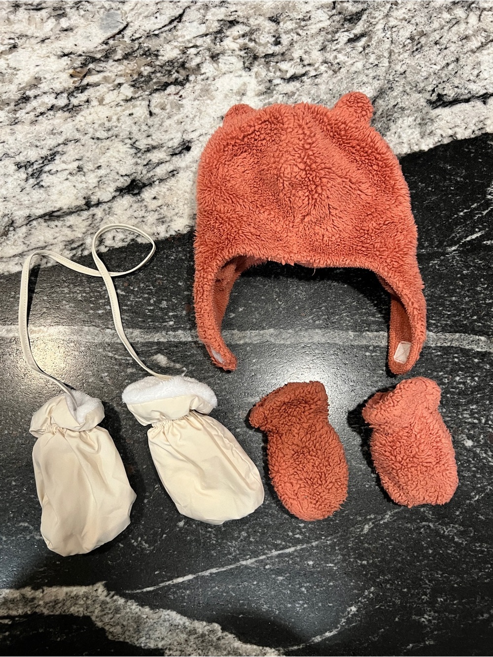 Carter’s 0–9M Sherpa Bear Hat, Mittens & Waterproof Mittens Winter Bundle